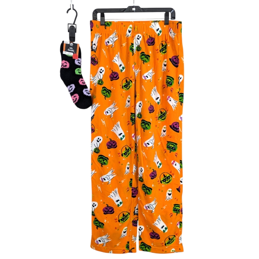 Hyde & Eek Orange Fleece Halloween Lounge Pants & Socks - Size Medium Mens M